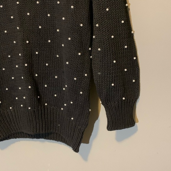 Vintage Sweater Womens Medium Pearl Knit Novelty Black Wide Neck Classic 80s - Picture 3 of 6
